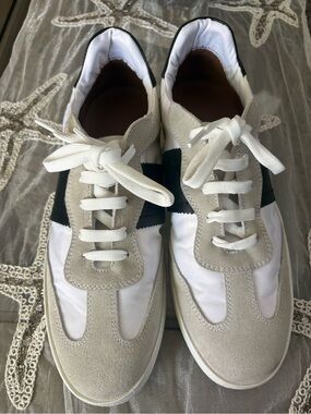 Aquatalia Men's White & Beige Casual Sneakers with Black Accent
